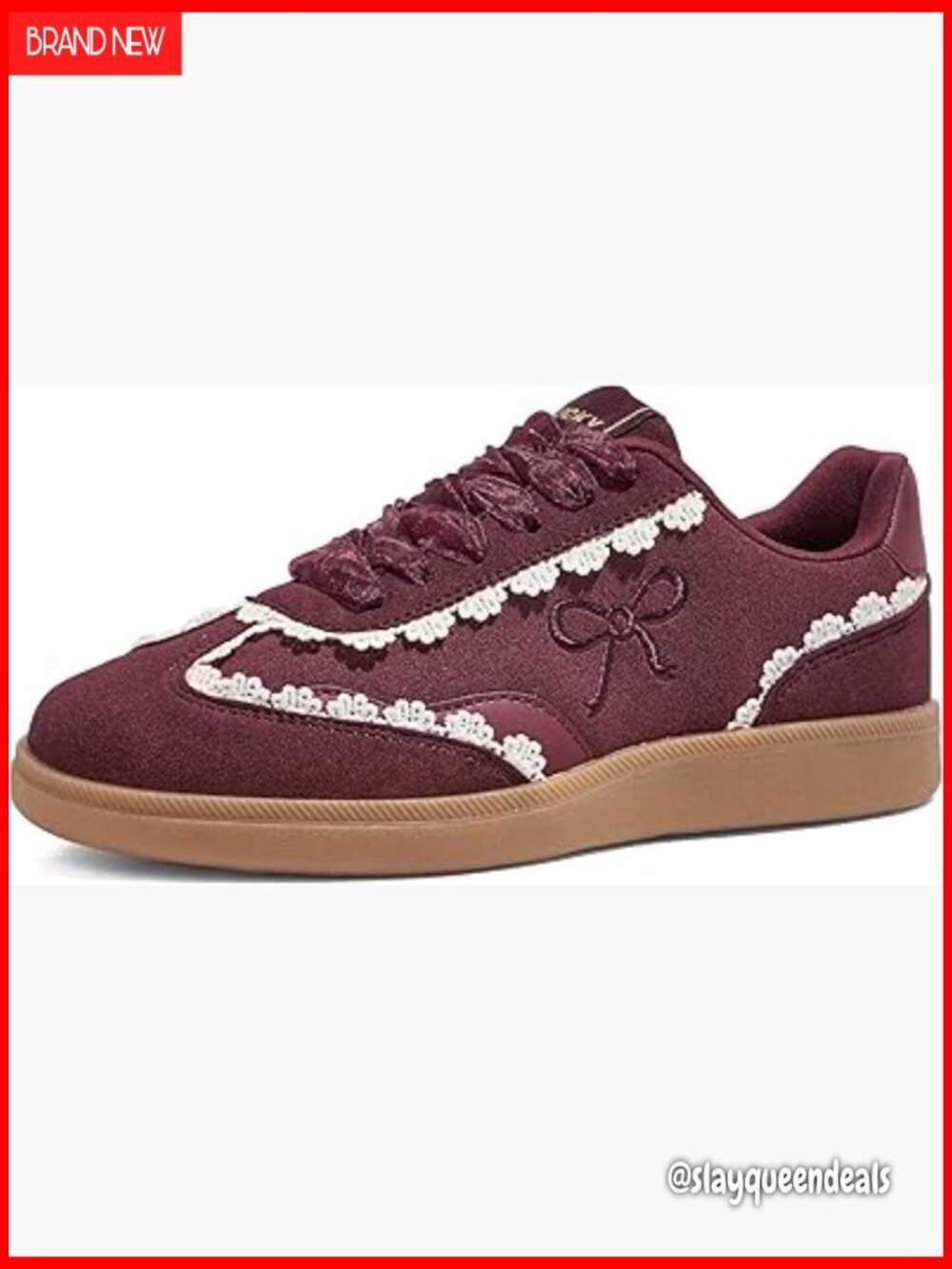 Women's Lace Detail Casual Sneakers with Organza Ribbon Lace-Up Vintage Gum Sole